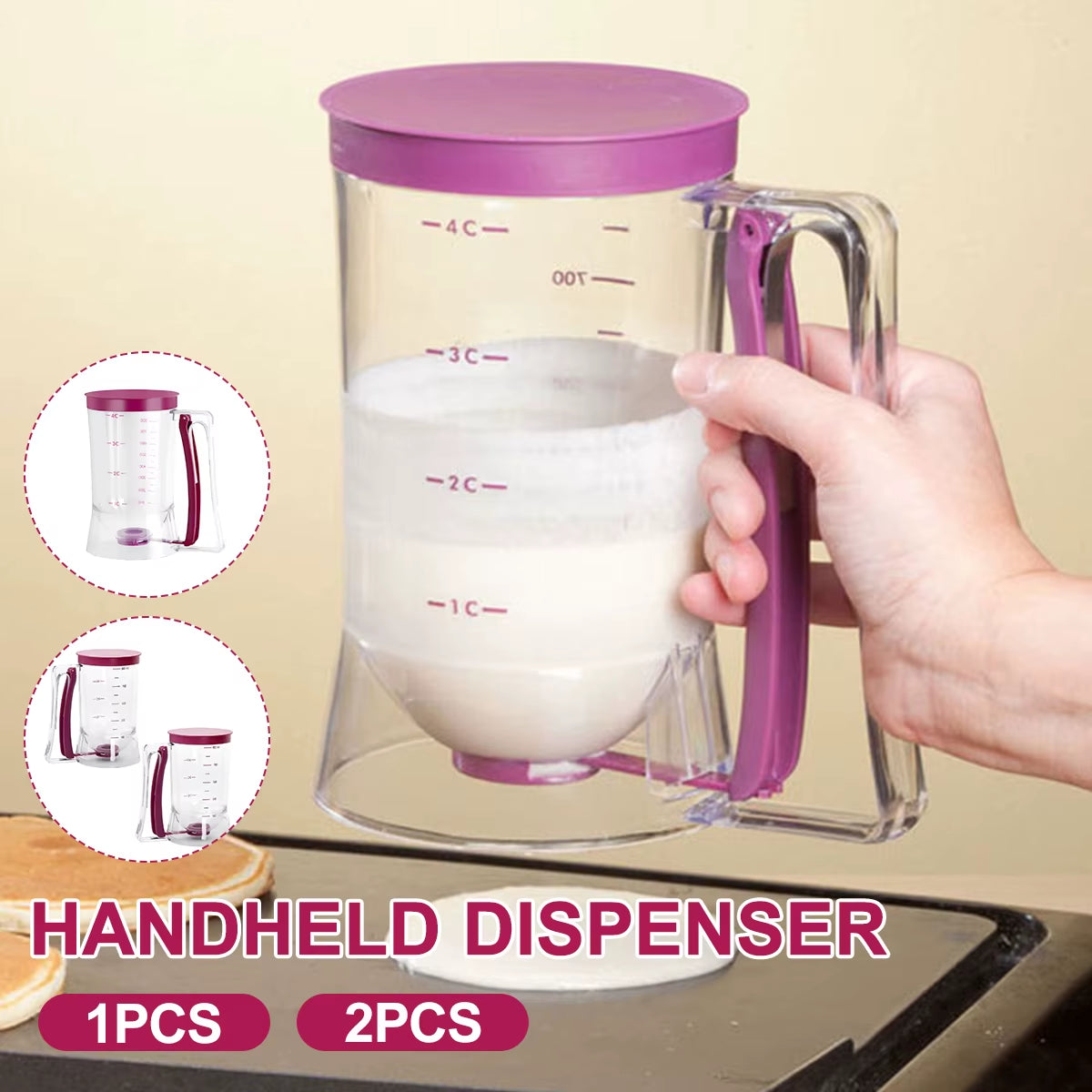 Batter Dispenser Hand-Held  for Pancake, Cupcakes, and Waffle Batter 